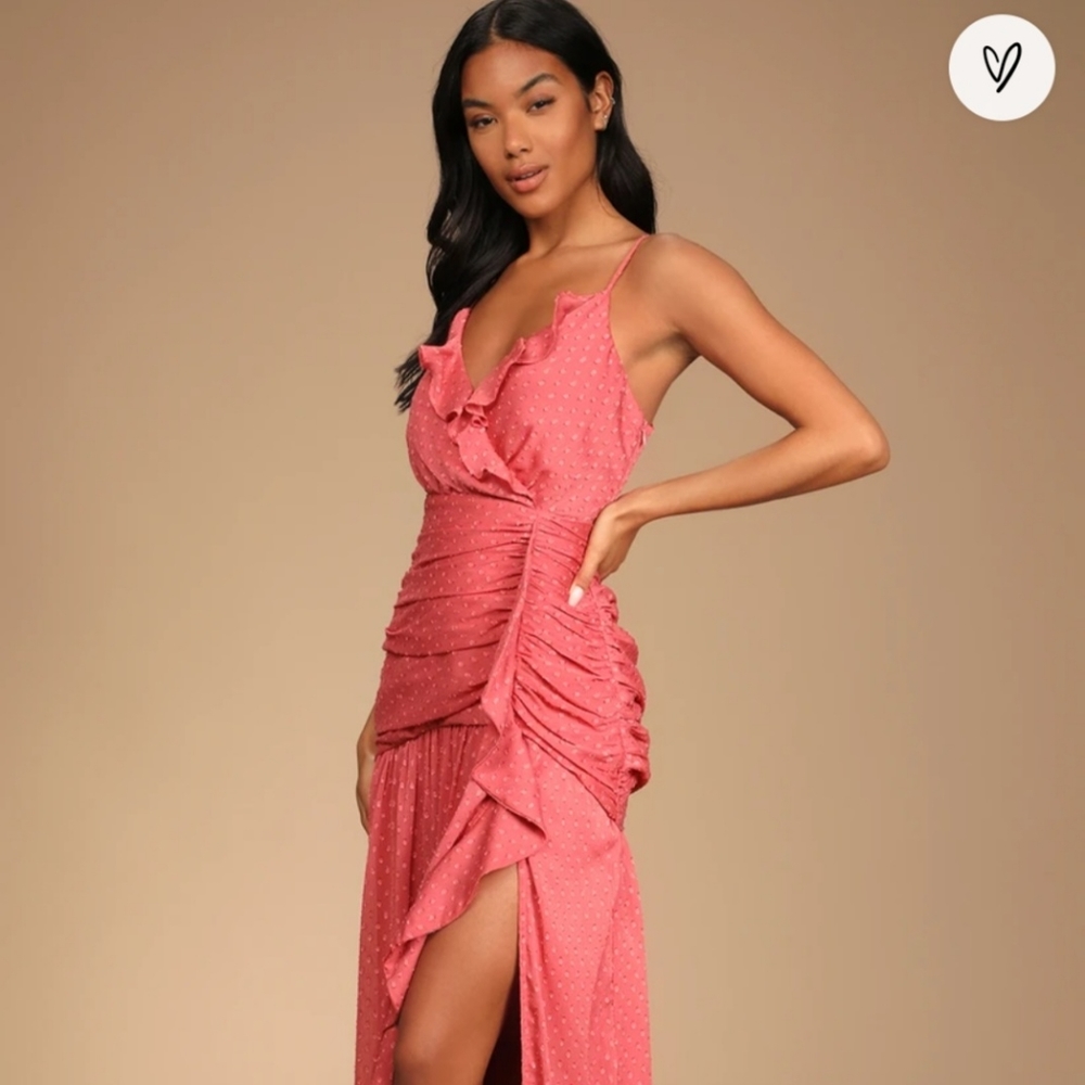 Lulu's Season of Soirees Washed Polka Dots Ruffle Maxi Dress